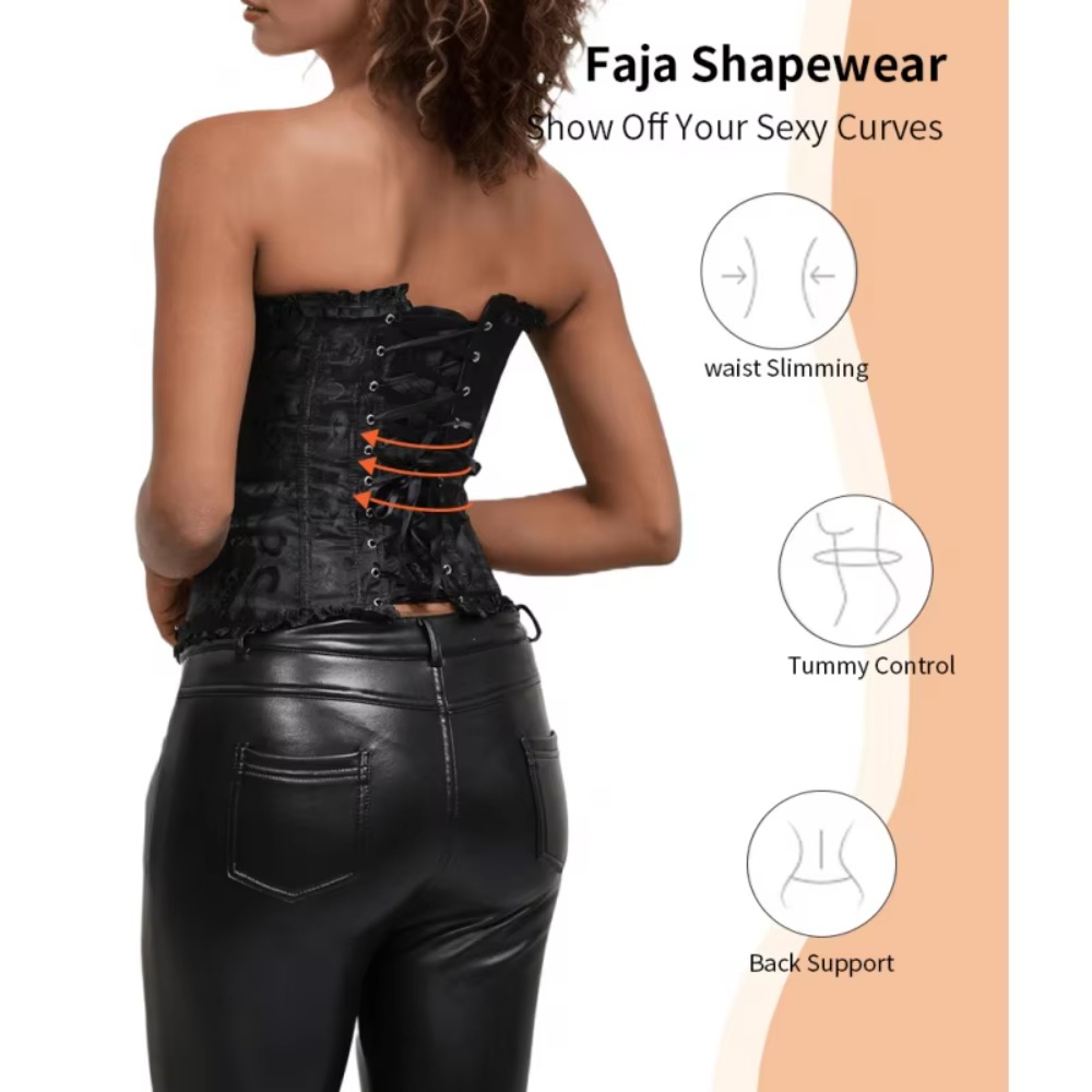 Boning Corset Steel - Rits-jacquard onderbuste corset met vetering, stalen